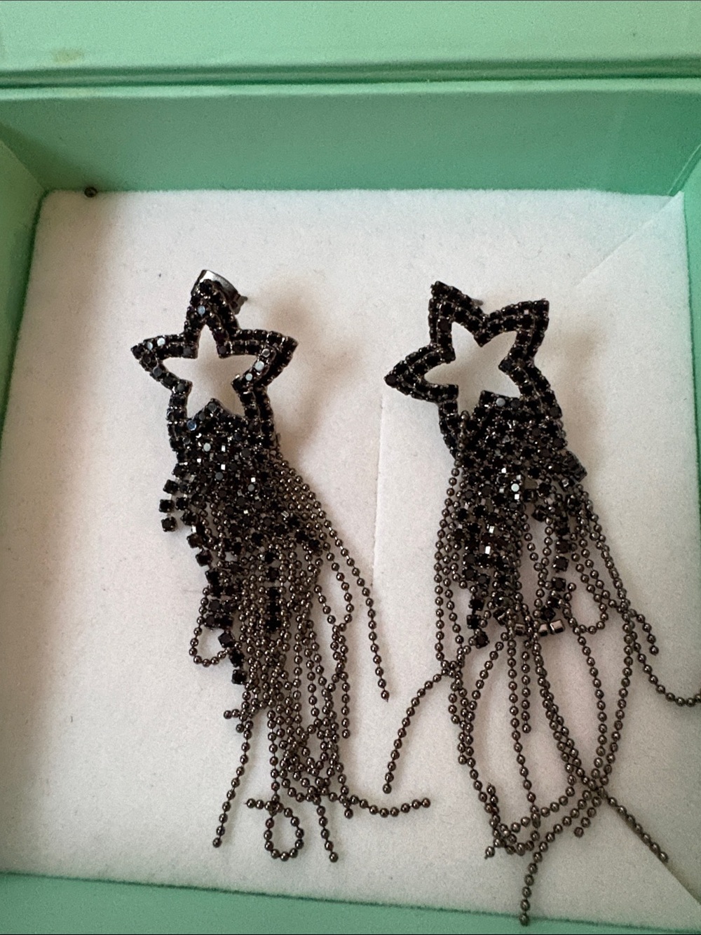 Black Star Fringe Crystal Drop Earrings - Unbranded